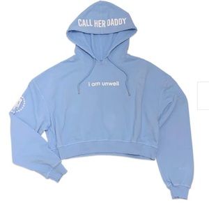 cropped, baby blue, “i am u well” CHD hoodie
